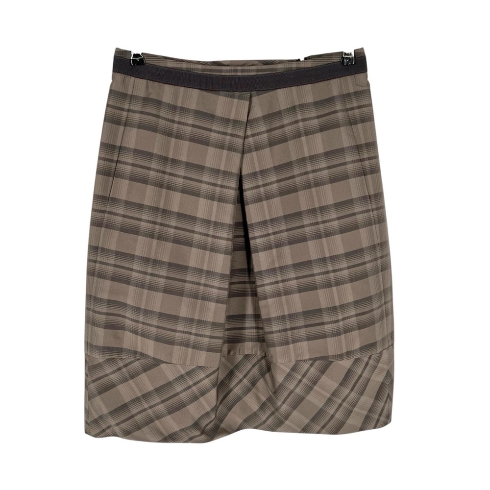 Lida Baday Silk Blend Skirt Women Size 4 Brown Plaid Pleat Accent Pockets